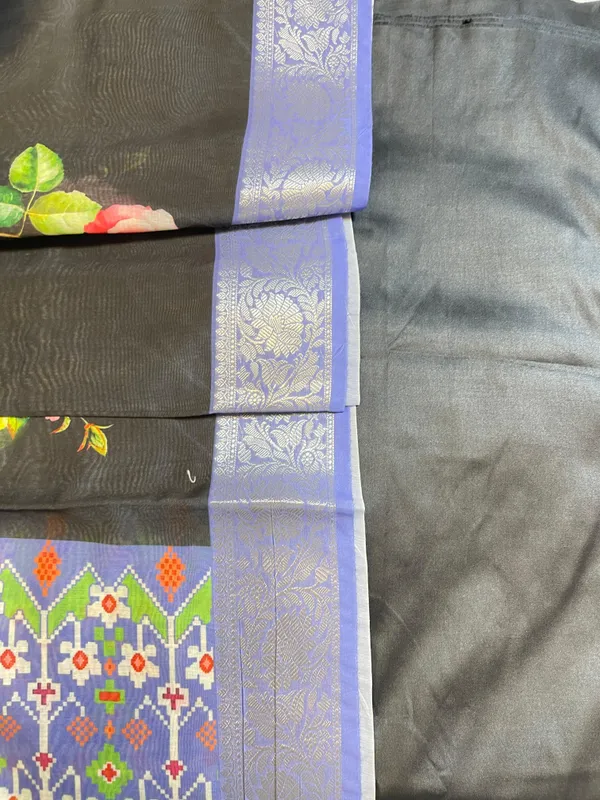Black_Plain_Mercerised_Silk_Banarasi_Suit_Set_with_Contrast_Blue_Digital_Print_Dupatta_650SKL_MS1