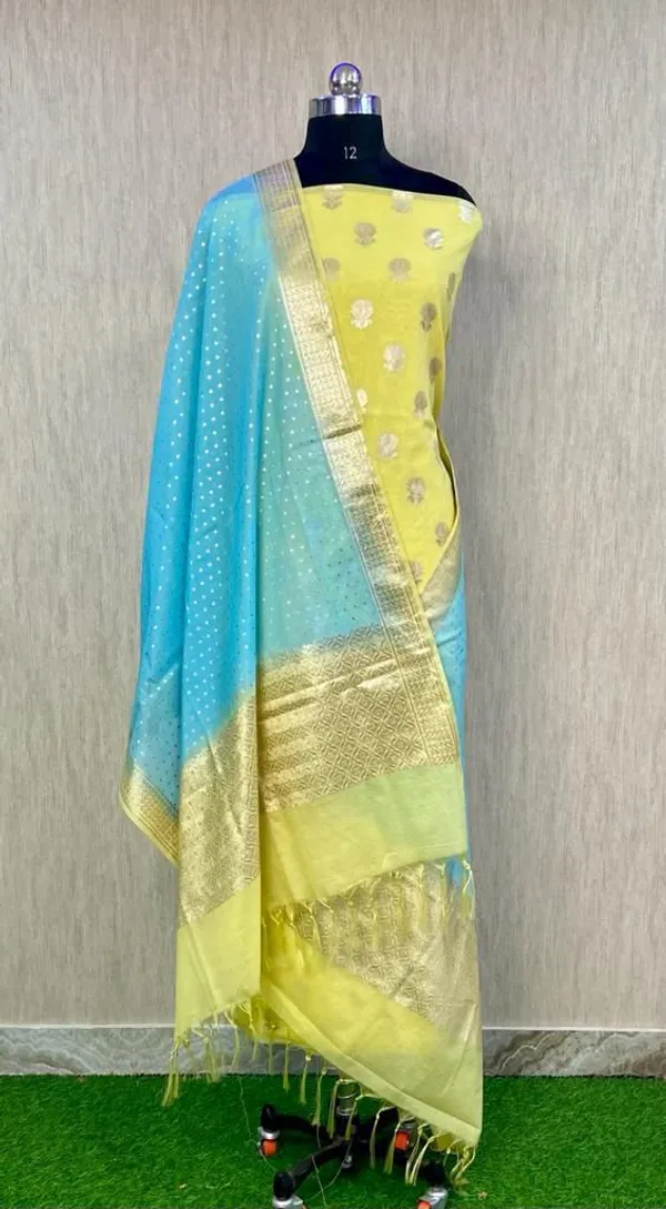Yellow_Pure_Mercerise_Lorex_weave_Contrast_Sky_Blue_Dupatta_Banarasi_Suit_1200SKL_PML9