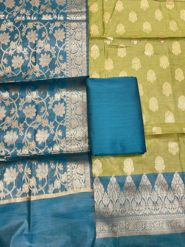 Green_Cotton_Banarasi_3_pcs_Suit_Set_with_Contrast_Sea_Green_Dupatta_IM_CS1