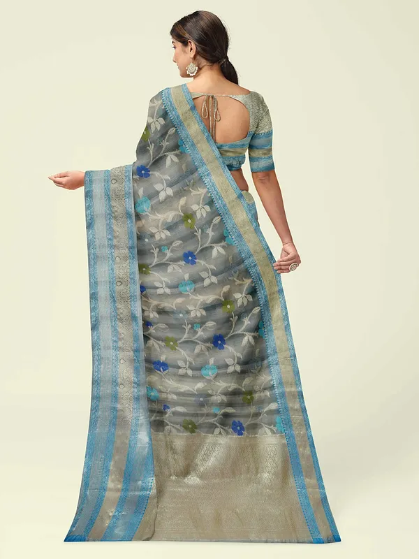 Grey_Matka_Silk/Silk_Blend_Banarasi_Sarees_For_Women_GEMTKSLK_195