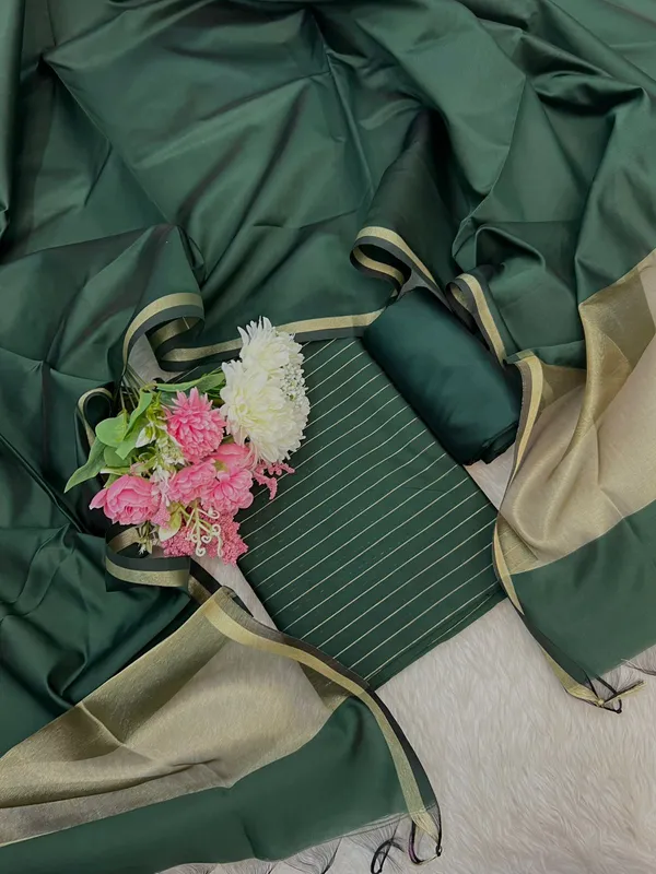 Bottle_Green_Cotton_Silk_Zari_Stripe_Banarasi_Suit_with_Plain_Zari_Border_Dupatta_600SKL_CS27