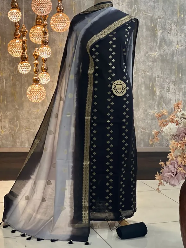 Black_Cotton_Silk_Banarasi_Suit_with_Silver_Zari_Booti_&_Elegant_Tassel_Dupatta_1050SKL_CSP8