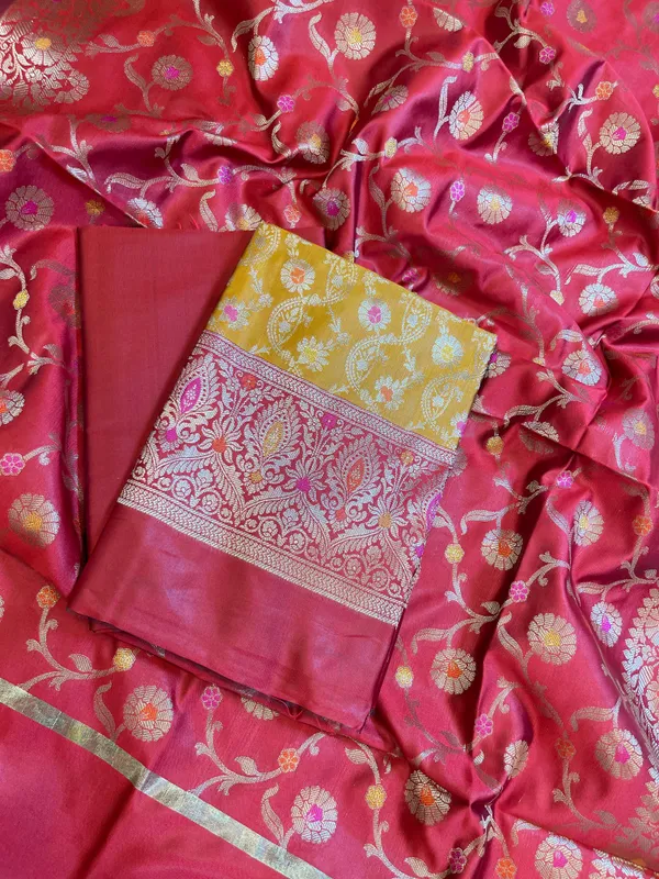 Mustard_Art_Silk_Floral_Zari_Mina_Jaal_Contrast_Banarasi_Suit_with_Red_Dupatta_625AJ_TPT16