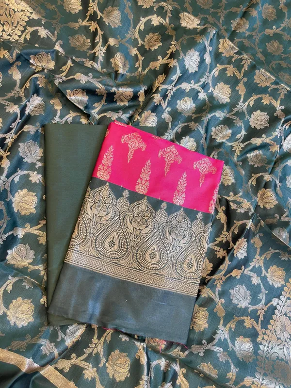 Magenta_Art_Silk_Floral_Zari_Booti_Contrast_Banarasi_Suit_with_Darkgreen_Dupatta_625AJ_TPT29
