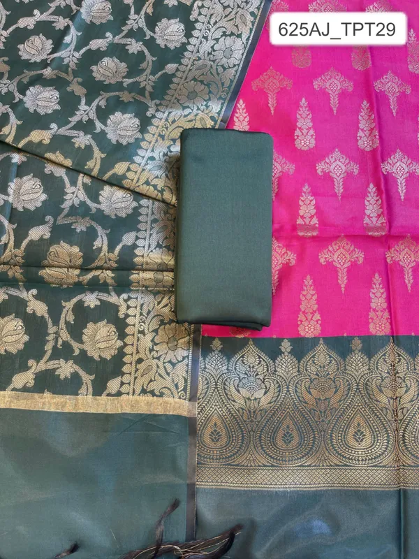 Magenta_Art_Silk_Floral_Zari_Booti_Contrast_Banarasi_Suit_with_Darkgreen_Dupatta_625AJ_TPT29