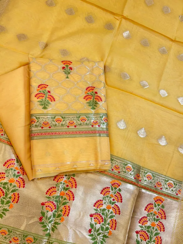Yellow_Jamdani_Weave_Cotton_Banarasi_3_pcs_Suit_Set_600SKL_JM3