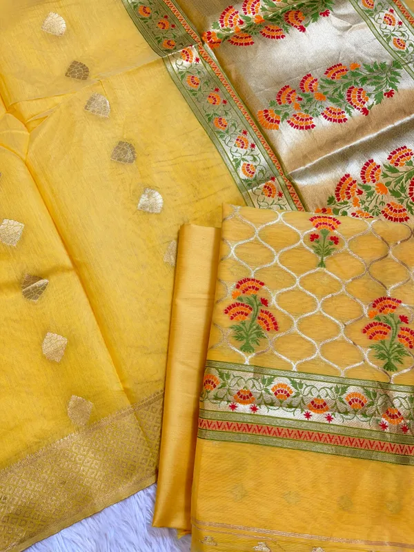 Yellow_Jamdani_Weave_Cotton_Banarasi_3_pcs_Suit_Set_600SKL_JM3