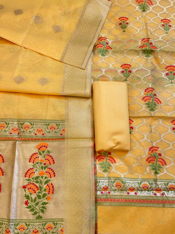 Yellow_Jamdani_Weave_Cotton_Banarasi_3_pcs_Suit_Set_600SKL_JM3