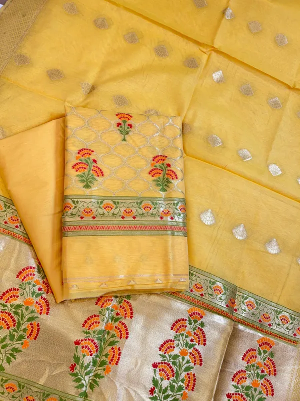 Yellow_Jamdani_Weave_Cotton_Banarasi_3_pcs_Suit_Set_600SKL_JM3