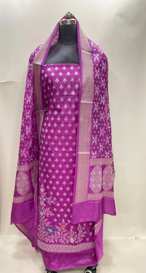 Humairah_Purple_Semi_Georgette_Floral_Ikkat_Mina_Border_3_pcs_Suit_Set_with_Plain_Bottom_and_Floral_Zari_Jaal_Purple_Dupatta
