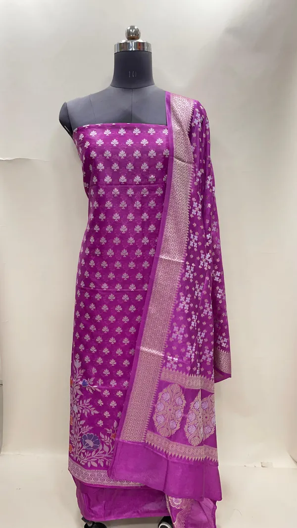 Humairah_Purple_Semi_Georgette_Floral_Ikkat_Mina_Border_3_pcs_Suit_Set_with_Plain_Bottom_and_Floral_Zari_Jaal_Purple_Dupatta