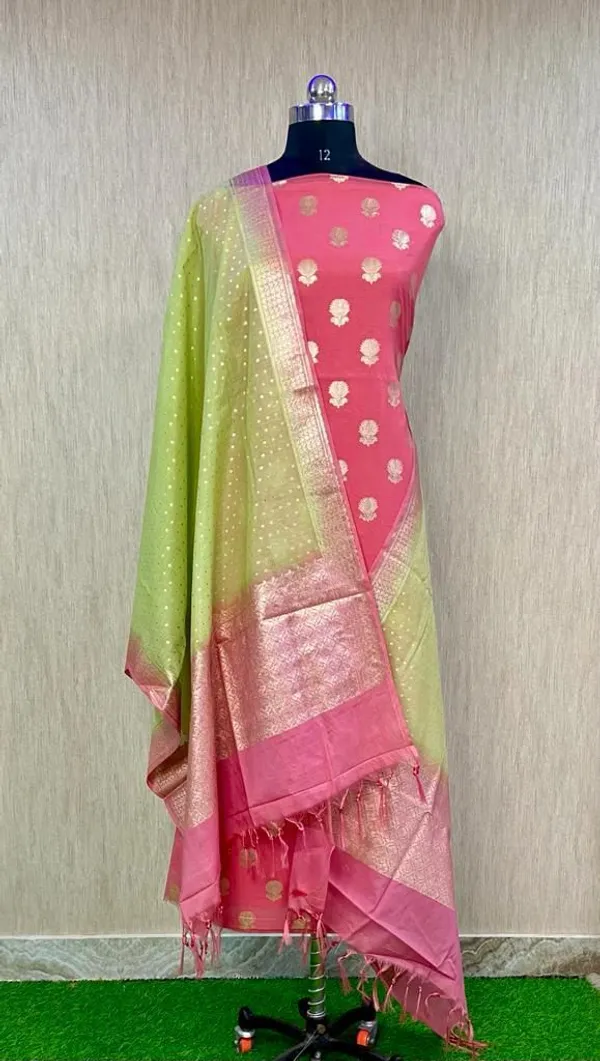 Pink_Pure_Mercerise_Lorex_weave_Contrast_Green_Dupatta_Banarasi_Suit_1200SKL_PML8