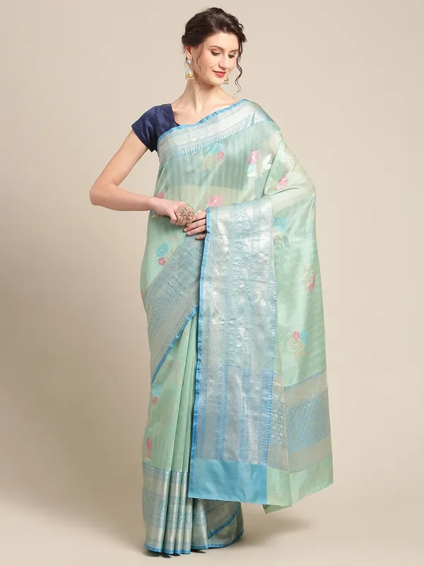 Sea_Green_Mulberry_Silk/Silk_Blend_Banarasi_Sarees_For_Women_GEMELBRSLK_8