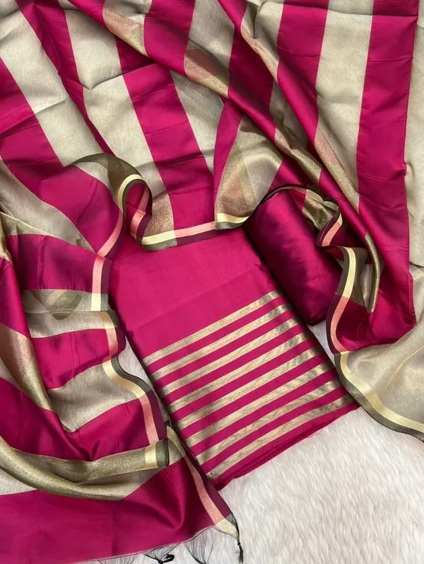 Magenta_Cotton_Banarasi_Silk_Suit_with_Stripe_Zari_Patti_&_Matching_Stripe_Zari_Dupatta_500SKL_CS3