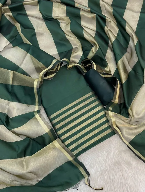 Darkgreen_Cotton_Banarasi_Silk_Suit_with_Stripe_Zari_Patti_&_Matching_Stripe_Zari_Dupatta_500SKL_CS4