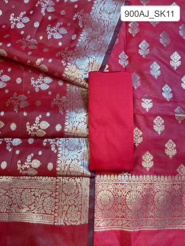 Red_Semi_Silk_Floral_Boota_Banarasi_3_pcs_Suit_Set_900AJ_SK11