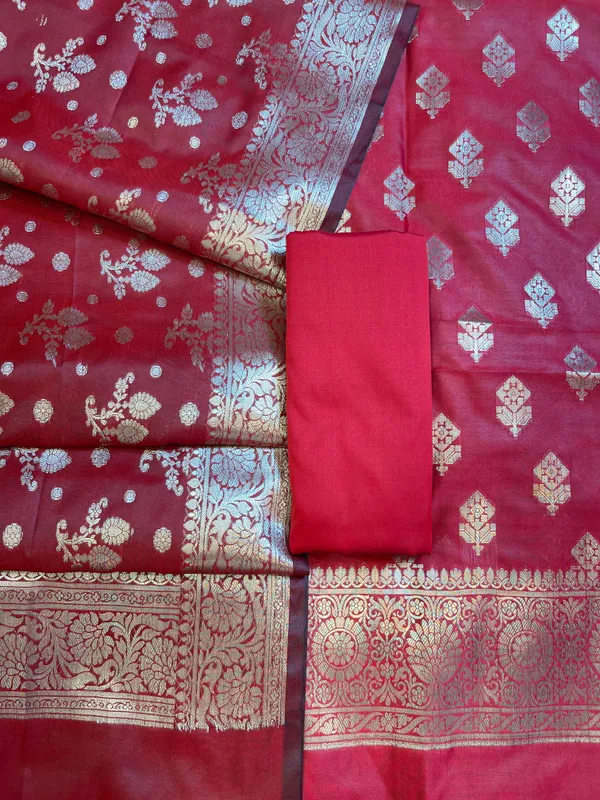 Red_Semi_Silk_Floral_Boota_Banarasi_3_pcs_Suit_Set_900AJ_SK11