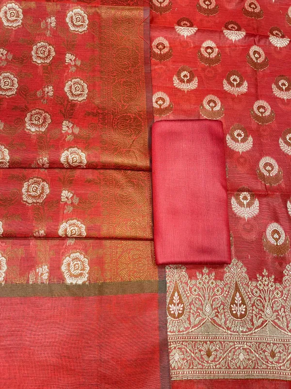 Humairah_Red_Cotton_Floral_Zari_Resham_Mina_Boota_3_pcs_Suit_set_with_Plain_Bottom_and_Floral_Zari_Mina_Jaal_Red_Dupatta