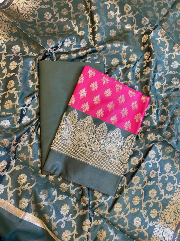 Magenta_Art_Silk_Floral_Zari_Chunri_Booti_Contrast_Banarasi_Suit_with_Darkgreen_Dupatta_625AJ_TPT35