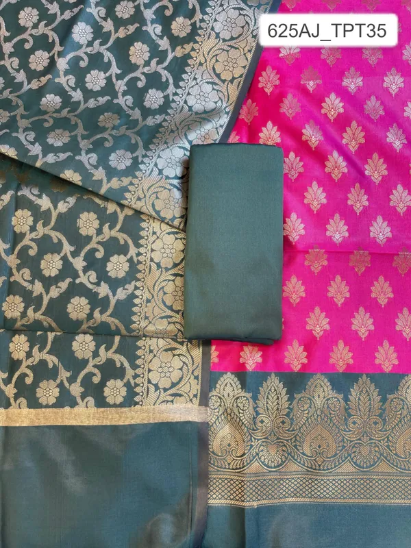 Magenta_Art_Silk_Floral_Zari_Chunri_Booti_Contrast_Banarasi_Suit_with_Darkgreen_Dupatta_625AJ_TPT35
