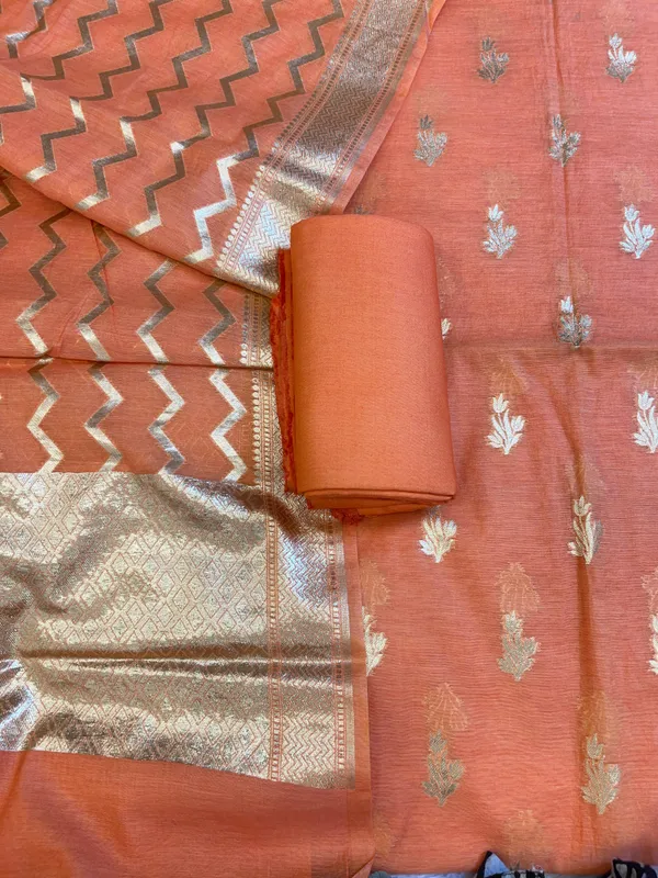 Peach_Mercerise_Silk_Floral_Zari_Booti_with_Zig-Zag_Dupatta_Banarasi_Suit_11SKL_MSRS2