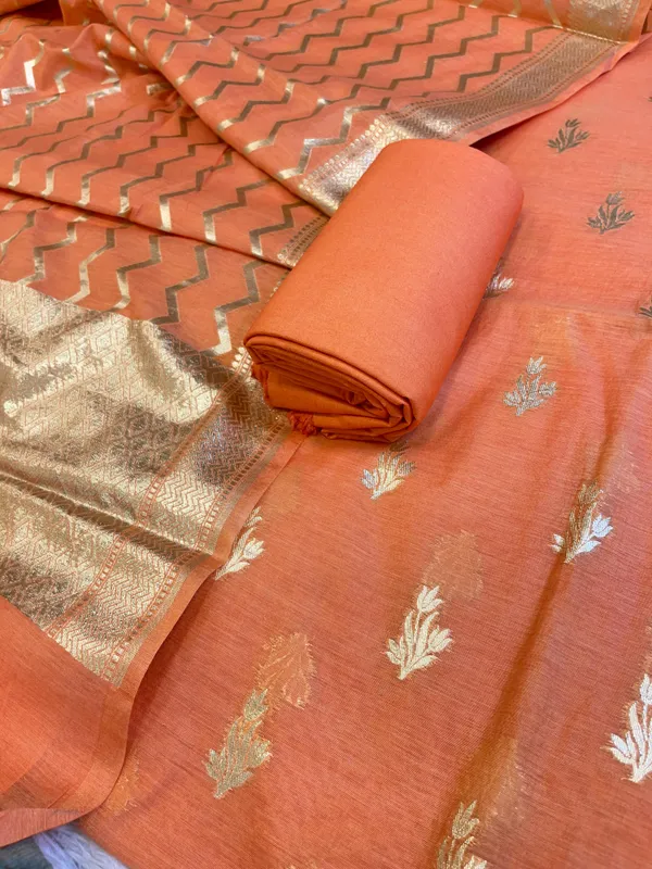 Peach_Mercerise_Silk_Floral_Zari_Booti_with_Zig-Zag_Dupatta_Banarasi_Suit_11SKL_MSRS2