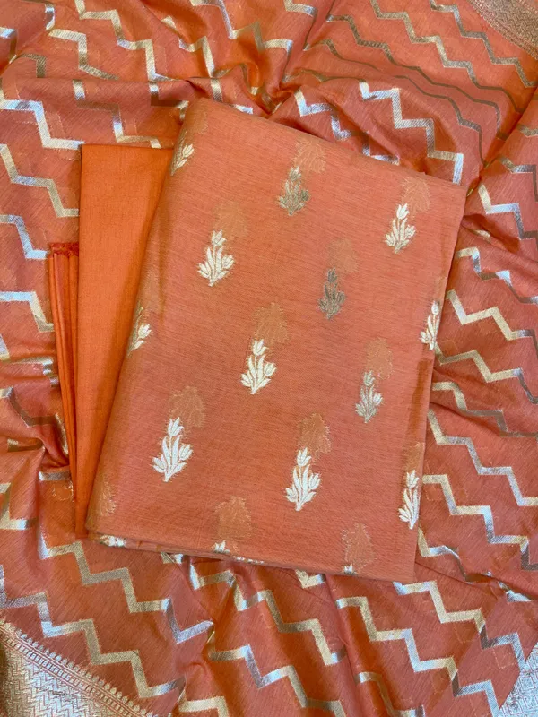 Peach_Mercerise_Silk_Floral_Zari_Booti_with_Zig-Zag_Dupatta_Banarasi_Suit_11SKL_MSRS2