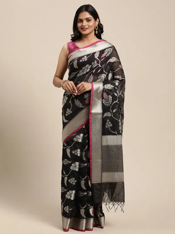 Black_Masrise_Cotton/Cotton_Banarasi_Sarees_For_Women