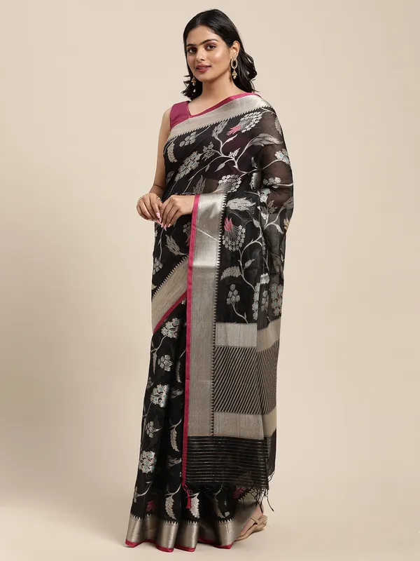 Black_Masrise_Cotton/Cotton_Banarasi_Sarees_For_Women