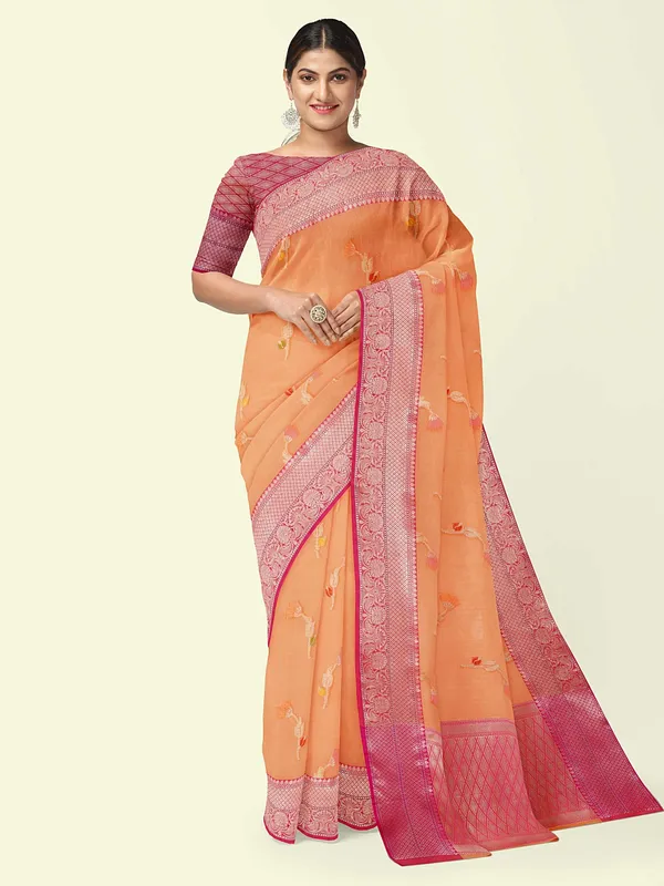 Orange_Cotton_Blend_Banarasi_Sarees_For_Women_GEHKR_67