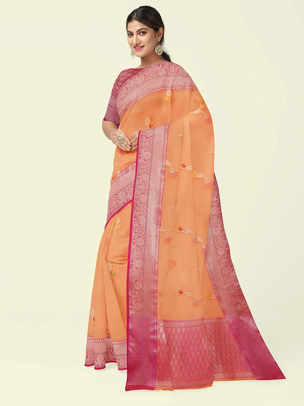 Orange_Cotton_Blend_Banarasi_Sarees_For_Women_GEHKR_67