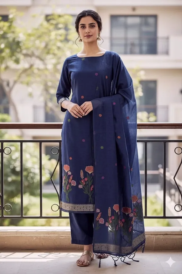 Navy_Blue_Cotton_Silk_Jamdani_weave_Banarasi_Suit_with_Jamdani_Print_Dupatta_650SKL_JM32