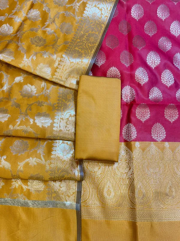 Red_Art_Silk_Floral_Zari_Boota_Contrast_Banarasi_Suit_with_Mustard_Dupatta_625AJ_TPT11