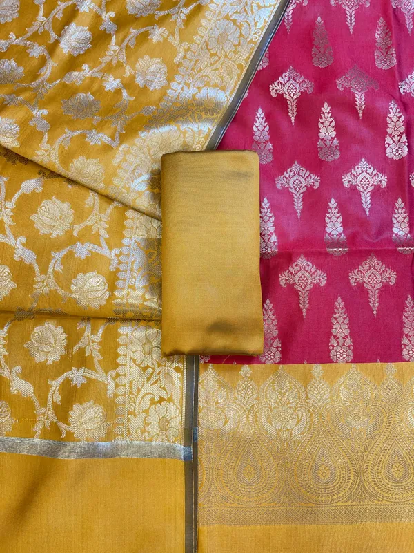 Red_Art_Silk_Floral_Zari_Booti_Contrast_Banarasi_Suit_with_Mustard_Dupatta_625AJ_TPT25