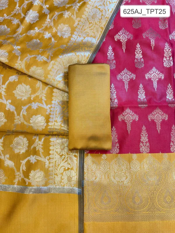Red_Art_Silk_Floral_Zari_Booti_Contrast_Banarasi_Suit_with_Mustard_Dupatta_625AJ_TPT25