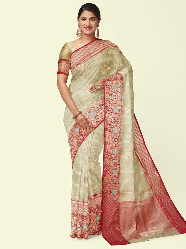Green_Cotton_Blend_Banarasi_Sarees_For_Women