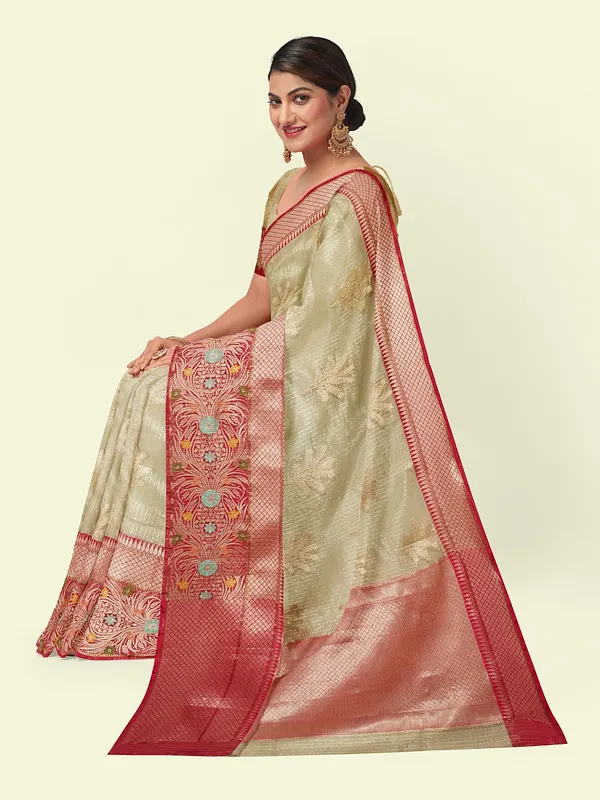 Green_Cotton_Blend_Banarasi_Sarees_For_Women