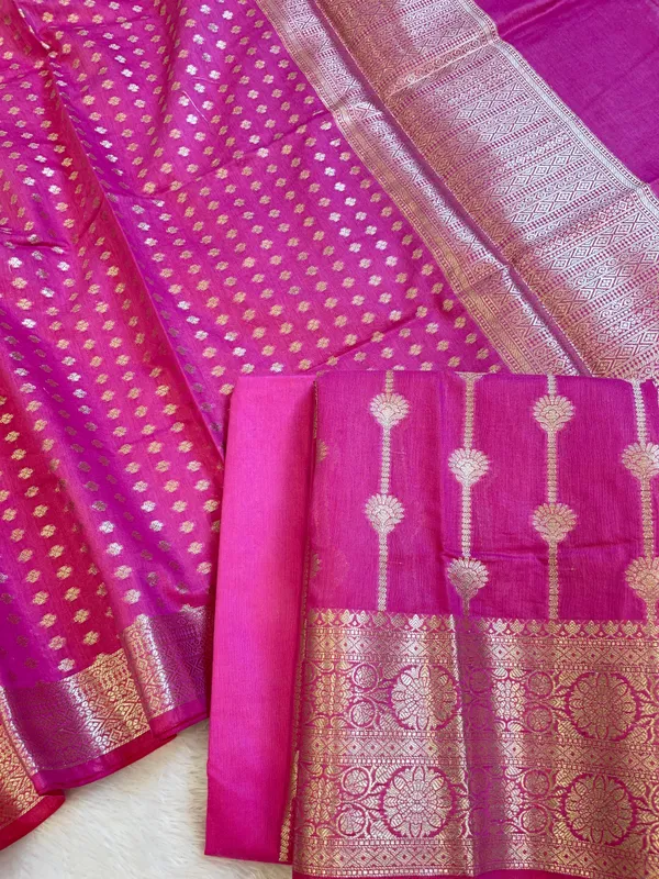 Magenta_Mercerise_Cotton_Floral_Stripe_Zari_with_Chunri_Booti_Dupatta_Banarasi_Suit_Set