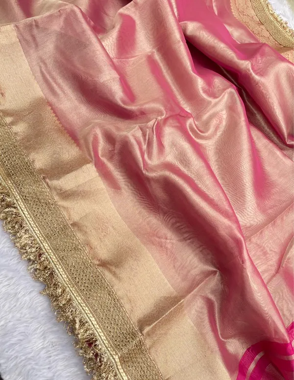 Peach_Tissue_Silk_Plain_Contrast_Pink_Pallu_Banarasi_Saree_with_Lace_work_Border_BFS_TL8_BFS_TL9