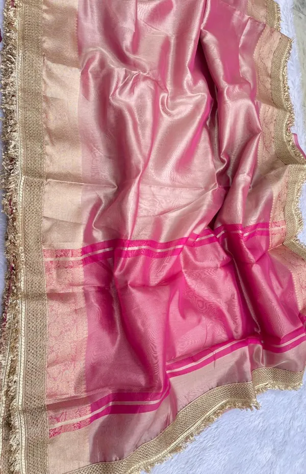 Peach_Tissue_Silk_Plain_Contrast_Pink_Pallu_Banarasi_Saree_with_Lace_work_Border_BFS_TL8_BFS_TL9