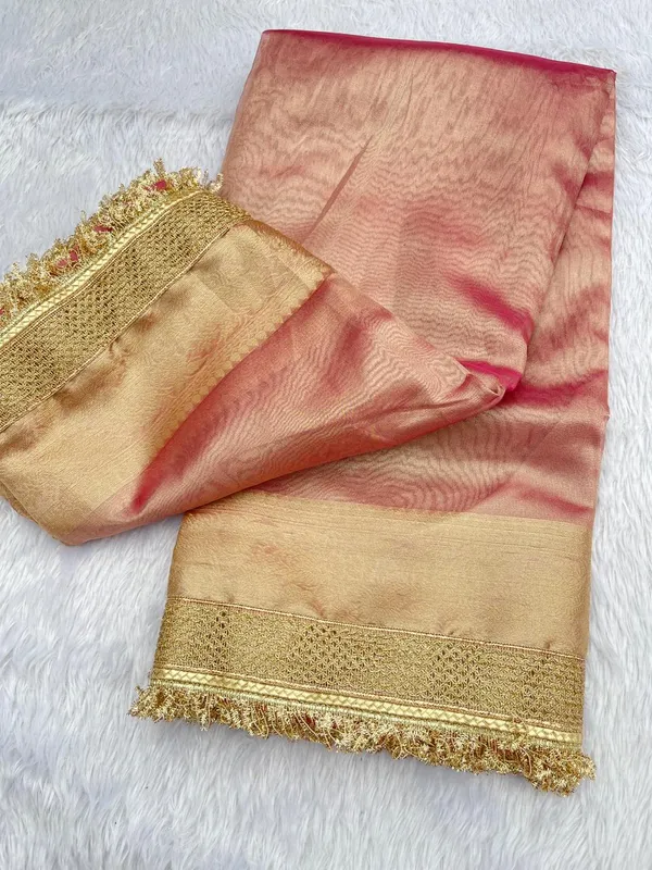 Peach_Tissue_Silk_Plain_Contrast_Pink_Pallu_Banarasi_Saree_with_Lace_work_Border_BFS_TL8_BFS_TL9