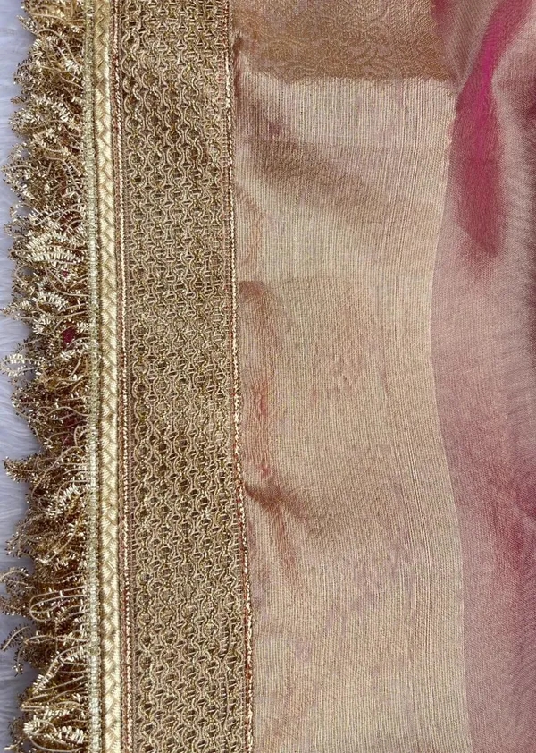 Peach_Tissue_Silk_Plain_Contrast_Pink_Pallu_Banarasi_Saree_with_Lace_work_Border_BFS_TL8_BFS_TL9