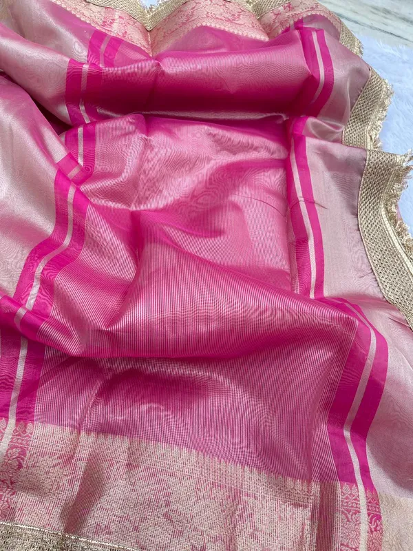Peach_Tissue_Silk_Plain_Contrast_Pink_Pallu_Banarasi_Saree_with_Lace_work_Border_BFS_TL8_BFS_TL9