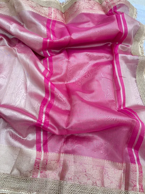 Peach_Tissue_Silk_Plain_Contrast_Pink_Pallu_Banarasi_Saree_with_Lace_work_Border_BFS_TL8_BFS_TL9