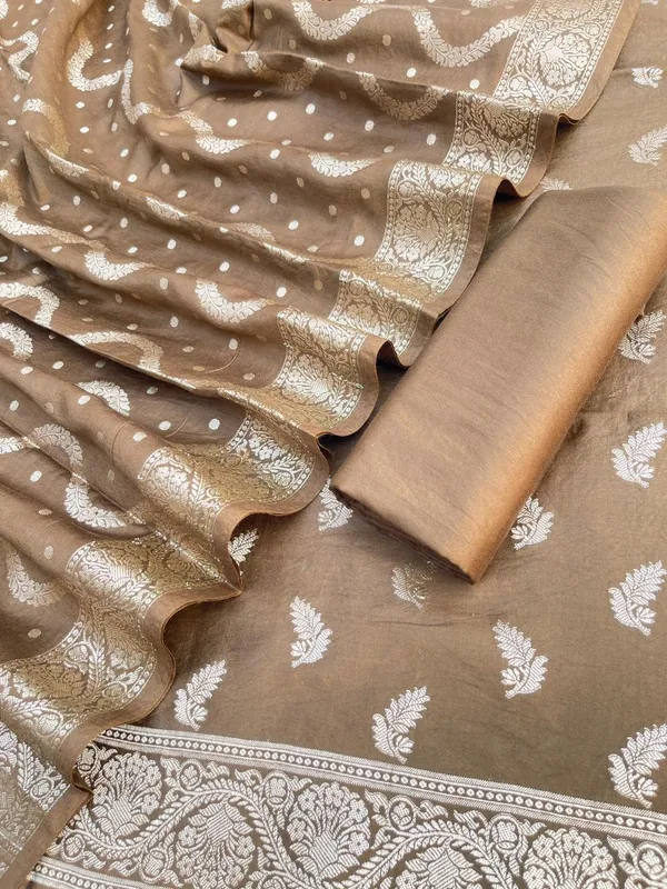Brown_Soft_Viscose_Silk_Vasket_Zari_Booti_with_Leheriya_Dupatta_1050BFS_SV2