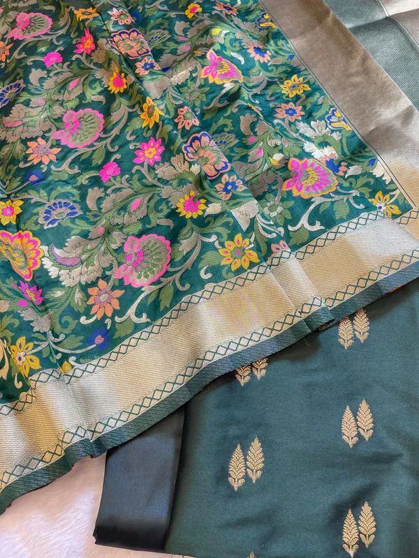 Dark_Green_Katan_Silk_Zari_Booti_Banarasi_3_pcs_Suit_Set_with_Multicolor_Mina_Dupatta_700SKL_KS1