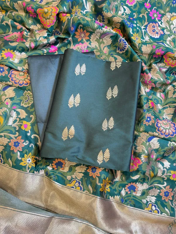 Dark_Green_Katan_Silk_Zari_Booti_Banarasi_3_pcs_Suit_Set_with_Multicolor_Mina_Dupatta_700SKL_KS1
