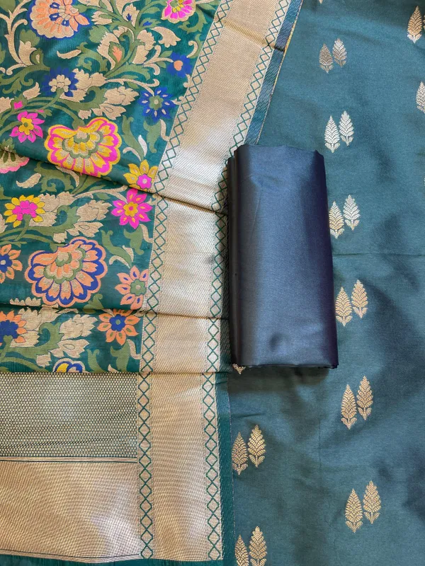 Dark_Green_Katan_Silk_Zari_Booti_Banarasi_3_pcs_Suit_Set_with_Multicolor_Mina_Dupatta_700SKL_KS1