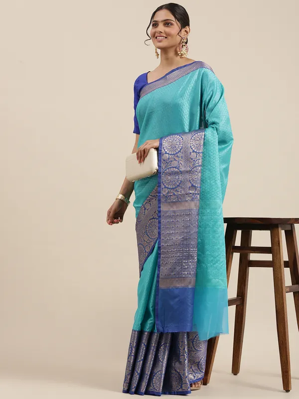 Turquoise_Blue_Art_Silk/Tanchoi_Banarasi_Sarees_For_Women_GEBC9