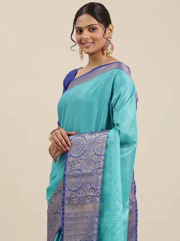 Turquoise_Blue_Art_Silk/Tanchoi_Banarasi_Sarees_For_Women_GEBC9